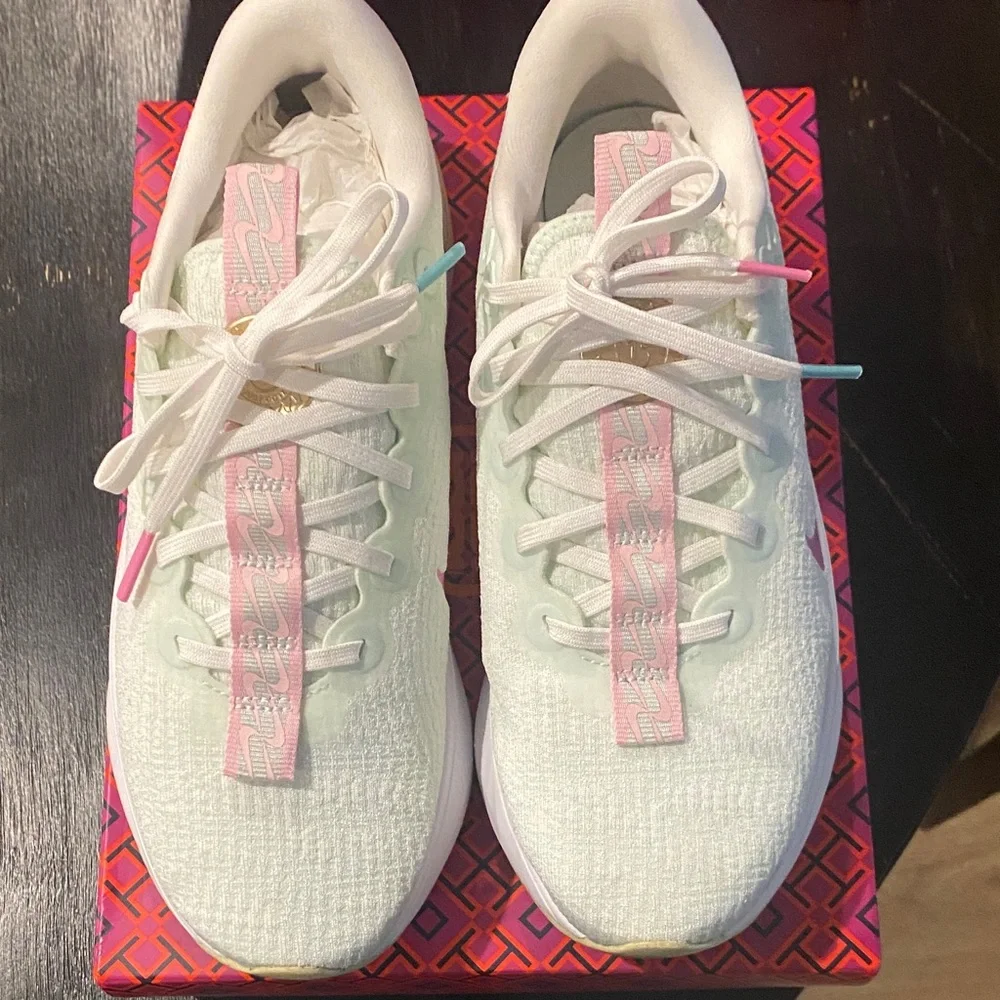 White/Pastel Green and Pink Athletic Sneakers - Picture 7 of 7